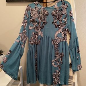 Intimately Free People Turquoise Sheer Floral top